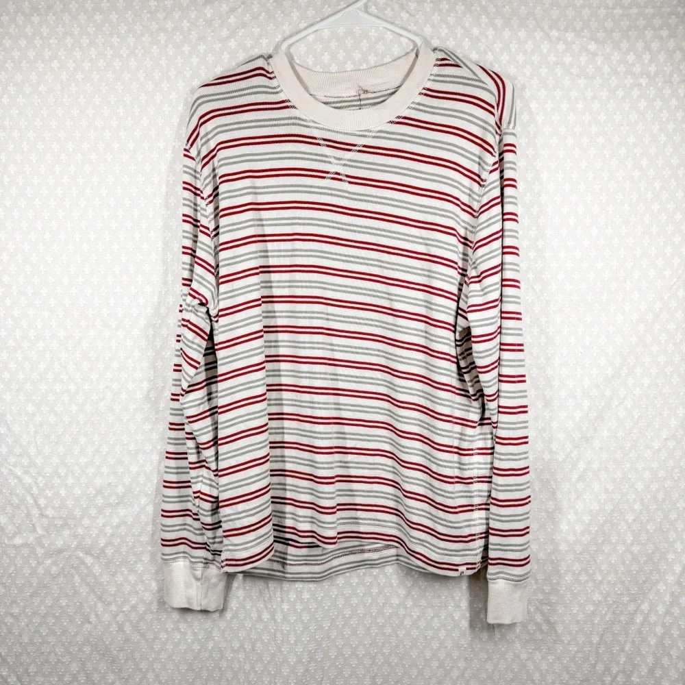 Pact Red Cream Organic Cotton Striped Long Sleeve‎ Pajama Top